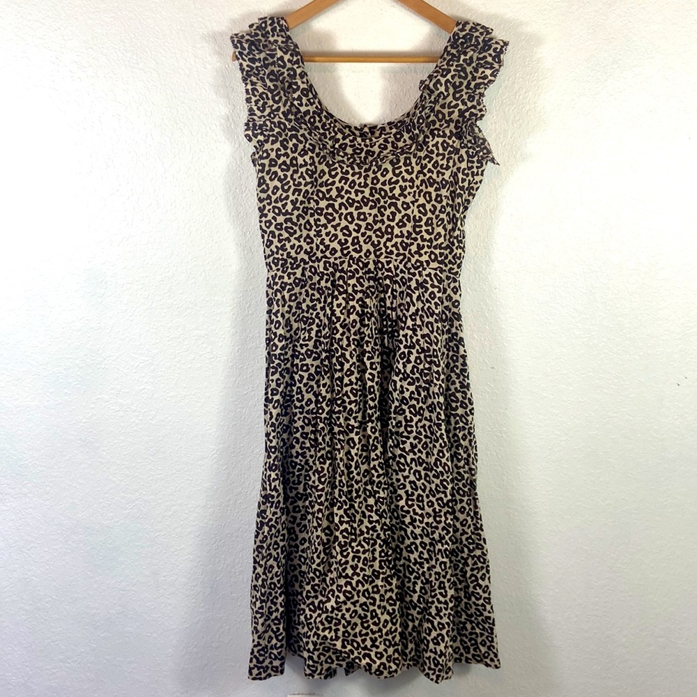 SEA New York Leopard button front ruffle Sleeve midi Dress - Picture 6 of 7